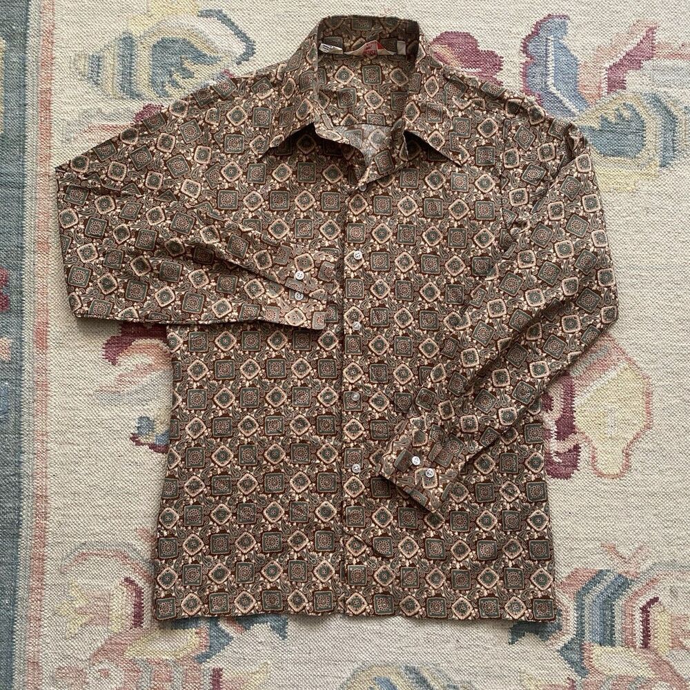 Vintage Levi’s Panatela Shirt 70s Medium Disco Brown Green Pattern